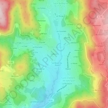Le Roure topographic map, elevation, terrain