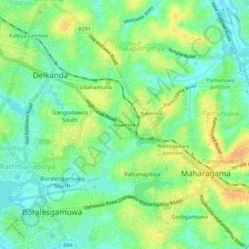 Nawinna topographic map, elevation, terrain