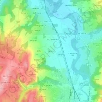 Limarie topographic map, elevation, terrain