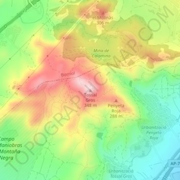 Tossal Gros topographic map, elevation, terrain