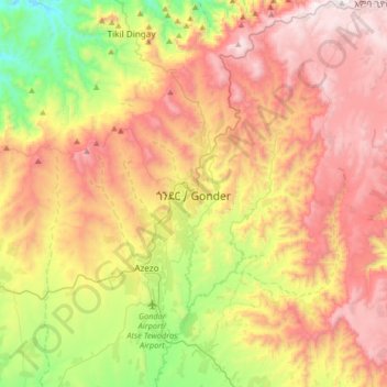 Gondar topographic map, elevation, terrain