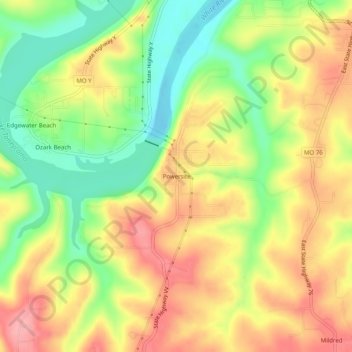 Powersite topographic map, elevation, terrain