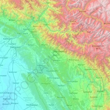 Kangra topographic map, elevation, terrain