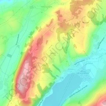 Veyssin topographic map, elevation, terrain