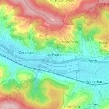 Hebsack topographic map, elevation, terrain