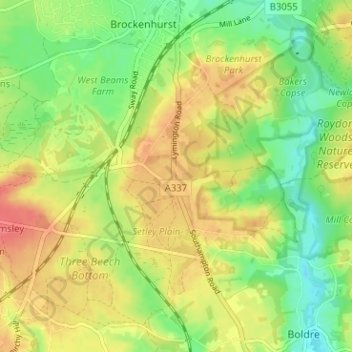 Setley topographic map, elevation, terrain