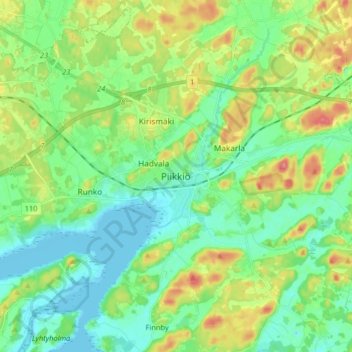 Piikkiö topographic map, elevation, terrain