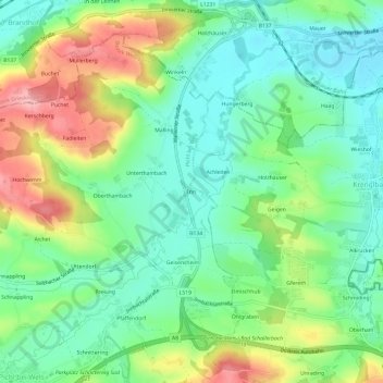 Inn topographic map, elevation, terrain