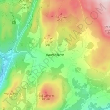 Llanfachreth topographic map, elevation, terrain