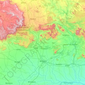 Bilāspur topographic map, elevation, terrain
