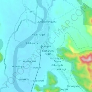 Gunupur topographic map, elevation, terrain