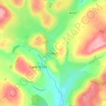 Cribyn topographic map, elevation, terrain