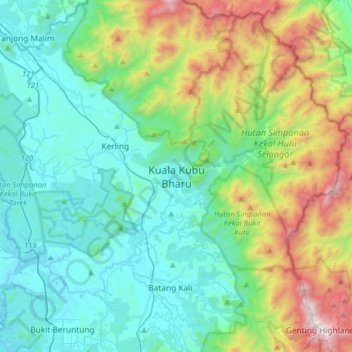 Kuala Kubu Bharu topographic map, elevation, terrain