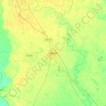 Hardoi topographic map, elevation, terrain