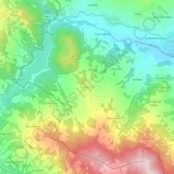 Trebecco topographic map, elevation, terrain