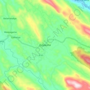 Kalawana topographic map, elevation, terrain