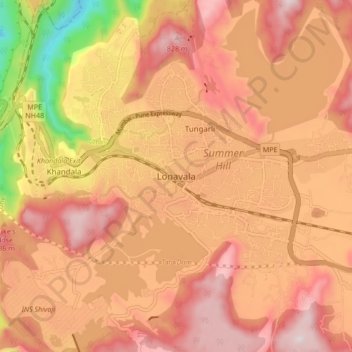 Lonavala topographic map, elevation, terrain