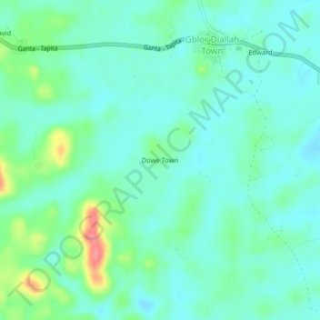 Dowe Town topographic map, elevation, terrain