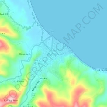 Buff Bay topographic map, elevation, terrain