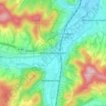 Oetmannshausen topographic map, elevation, terrain