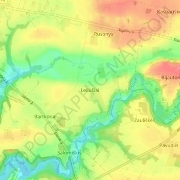 Leliušiai topographic map, elevation, terrain
