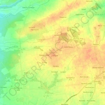 Beuzec topographic map, elevation, terrain