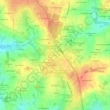 Montgerval topographic map, elevation, terrain