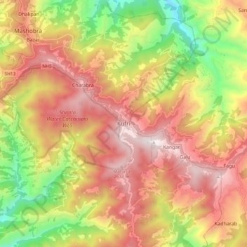 Kufri topographic map, elevation, terrain