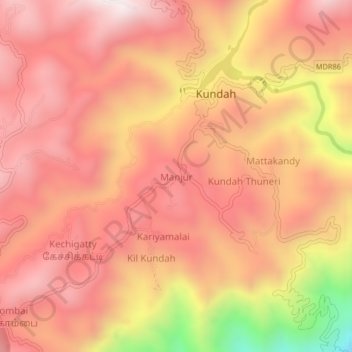 Manjur topographic map, elevation, terrain
