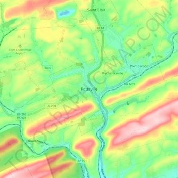 Pottsville topographic map, elevation, terrain