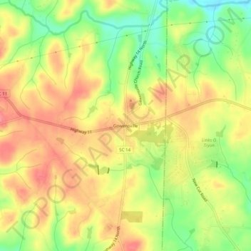 Gowensville topographic map, elevation, terrain