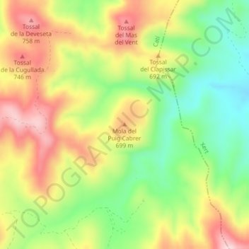 Mola del Puig Cabrer topographic map, elevation, terrain