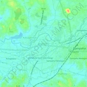 Akarawita topographic map, elevation, terrain