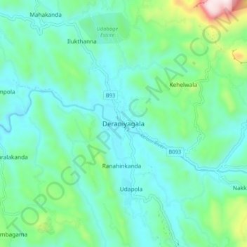 Deraniyagala topographic map, elevation, terrain