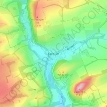 Earlston topographic map, elevation, terrain