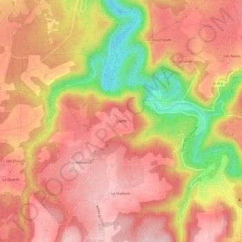 Coëffe topographic map, elevation, terrain