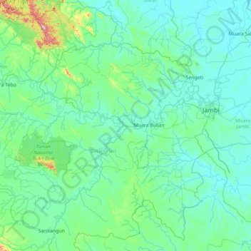 Muara Tembesi topographic map, elevation, terrain