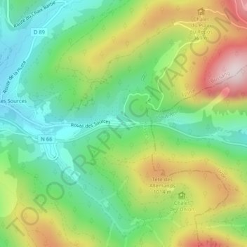 Source de la Moselle topographic map, elevation, terrain