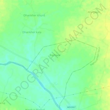 Bachwai topographic map, elevation, terrain