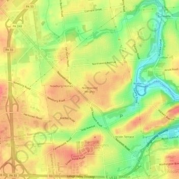 Northwood Heights topographic map, elevation, terrain