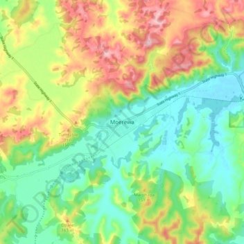 Moerewa topographic map, elevation, terrain