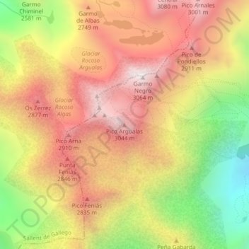 Pico Argualas topographic map, elevation, terrain