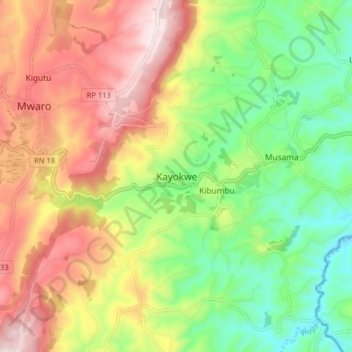Kayokwe topographic map, elevation, terrain