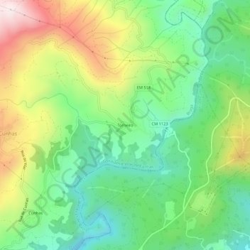 Torneiro topographic map, elevation, terrain