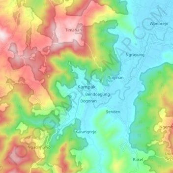 Kampak topographic map, elevation, terrain