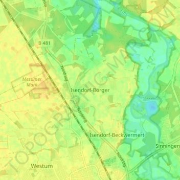 Isendorf-Börger topographic map, elevation, terrain