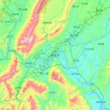 Yǎ'ān topographic map, elevation, terrain
