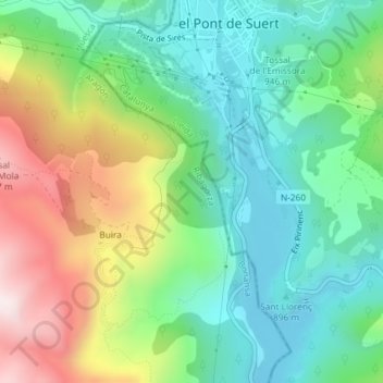 Suert topographic map, elevation, terrain
