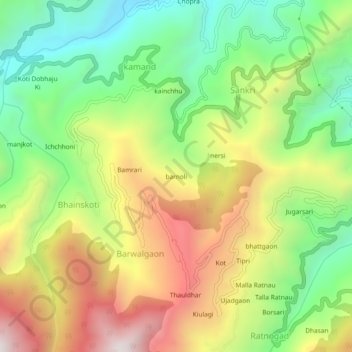 barnoli topographic map, elevation, terrain