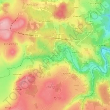 Arcelet topographic map, elevation, terrain